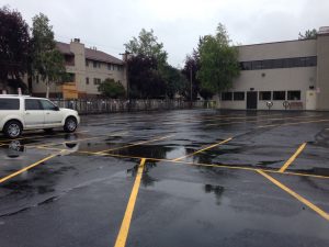 new asphalt parking lot with striping in Anchorage, Alaska